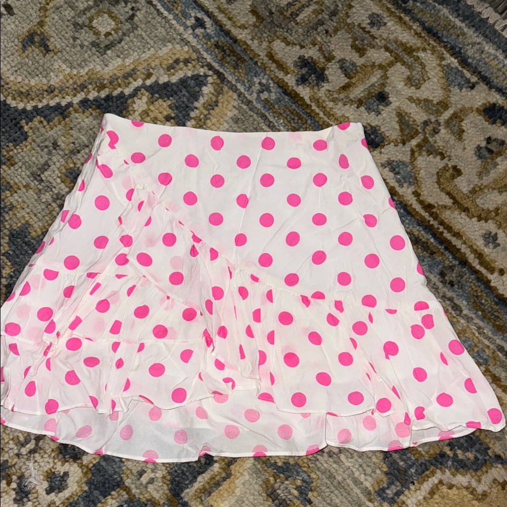 DO+BE White and Pink Polka Dot Mini Skirt